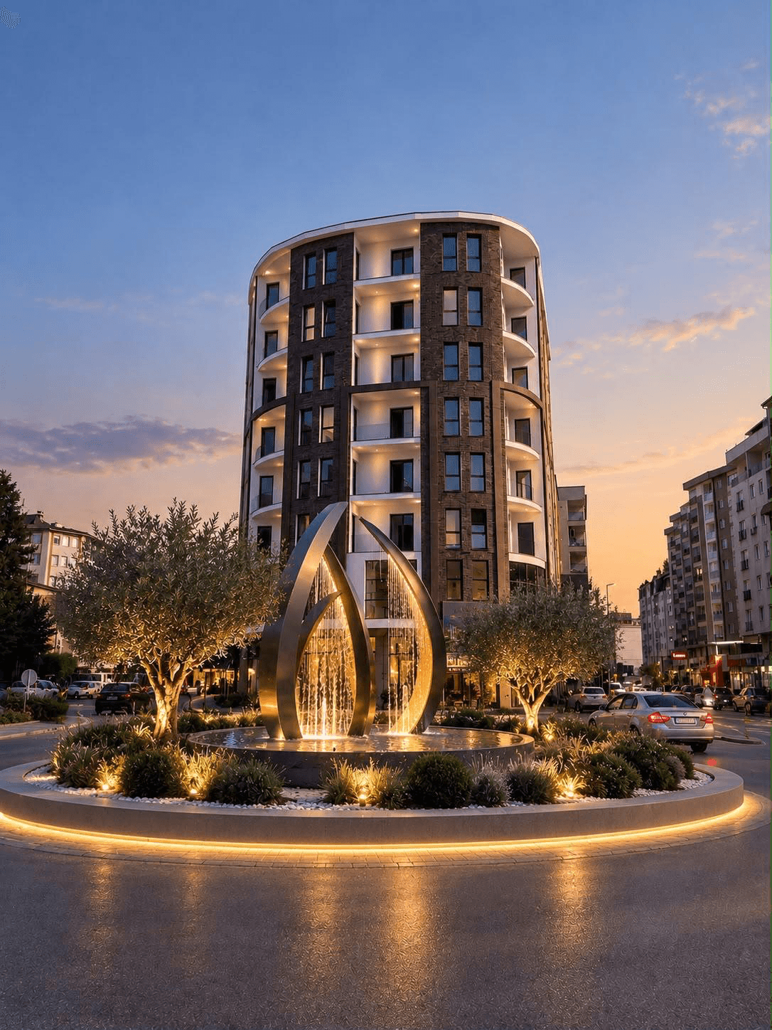 Unser früheres Gebäude in Gostivar in der Abenddämmerung